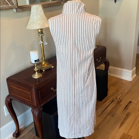 Comfy Cotton Tan White Striped Shirt Dress New Midi - Picture 7 of 9